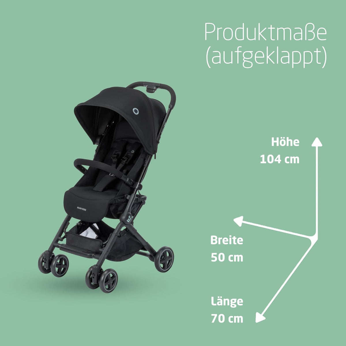 Cochecito para bebé Maxi-Cosi Lara2, 0–4 años, 0–22 kg, silla de paseo ultraligera y compacta, 3 posiciones de reclinado, posición horizontal, plegado compacto, correa para el hombro, Essential Black