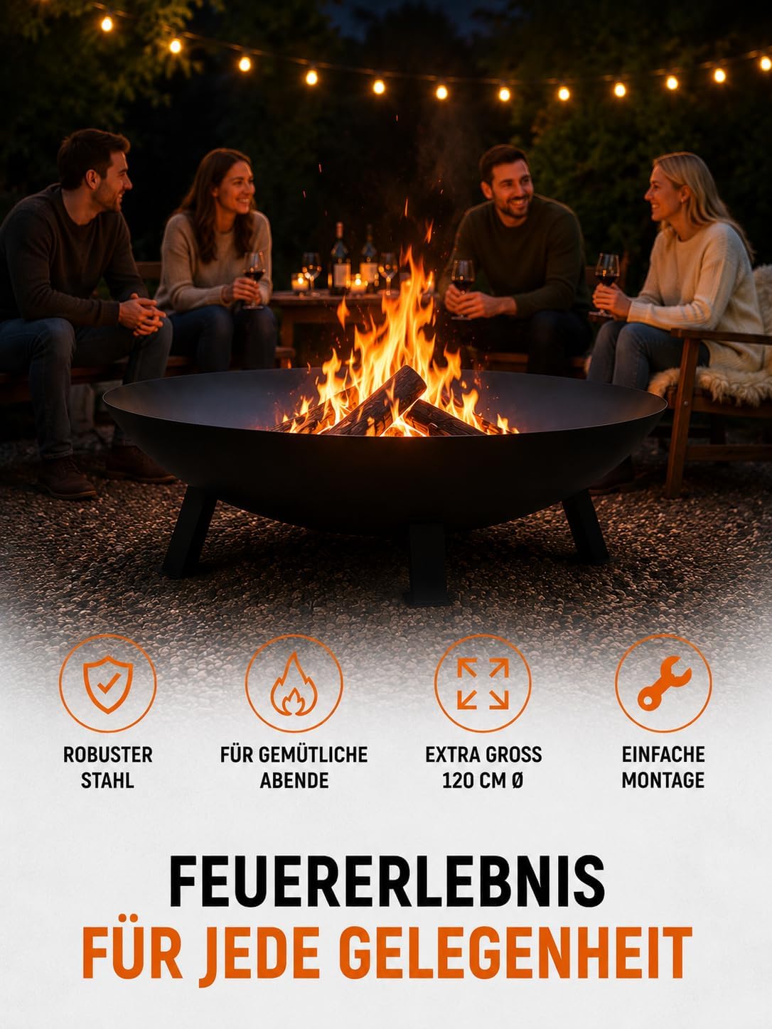 Brasero Grillfürst de acero de Ø 120 cm - brasero para jardín o terraza, sólido, duradero y resistente al calor, para hogueras o como zona de cocción, diámetro 120 cm