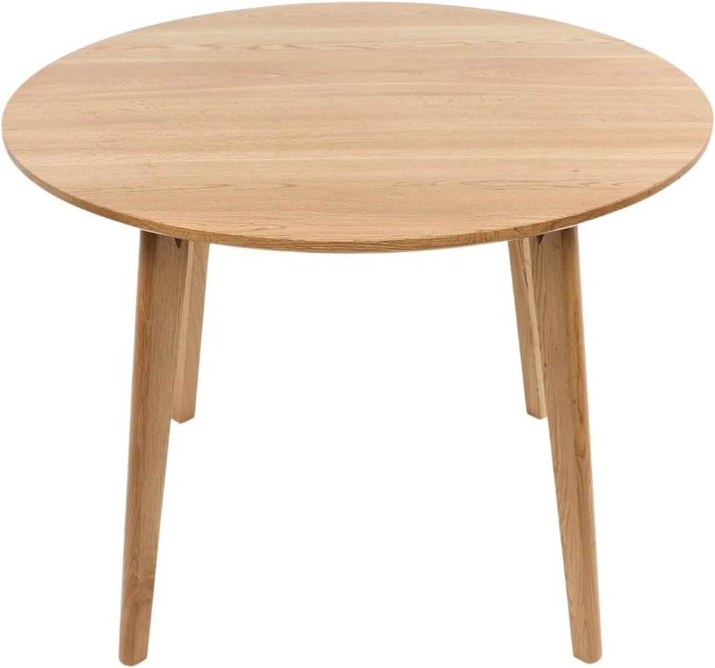 holz4home® Mesa redonda de madera maciza de roble I Mesa de madera de roble mesa de salón mesa de cocina de madera I Aspecto moderno patas inclinadas I Mesa de roble maciza redonda mesa de comedor mesa de comedor (115 cm)