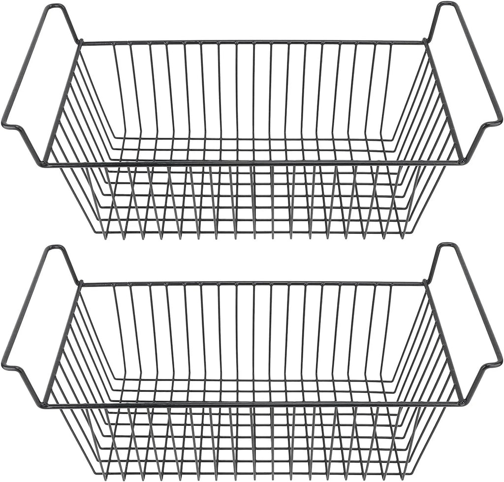 Mingzhe Pojemniki z zamrażarką skrzyniową Możliwość Układania w Stosy Czarny Głęboki Kosz do Przechowywania w Kuchni 2 szt. Drutu Metalowego (Dł. 70 cm x szer. 30 cm x wys. 27 (uchwyt 8,5)