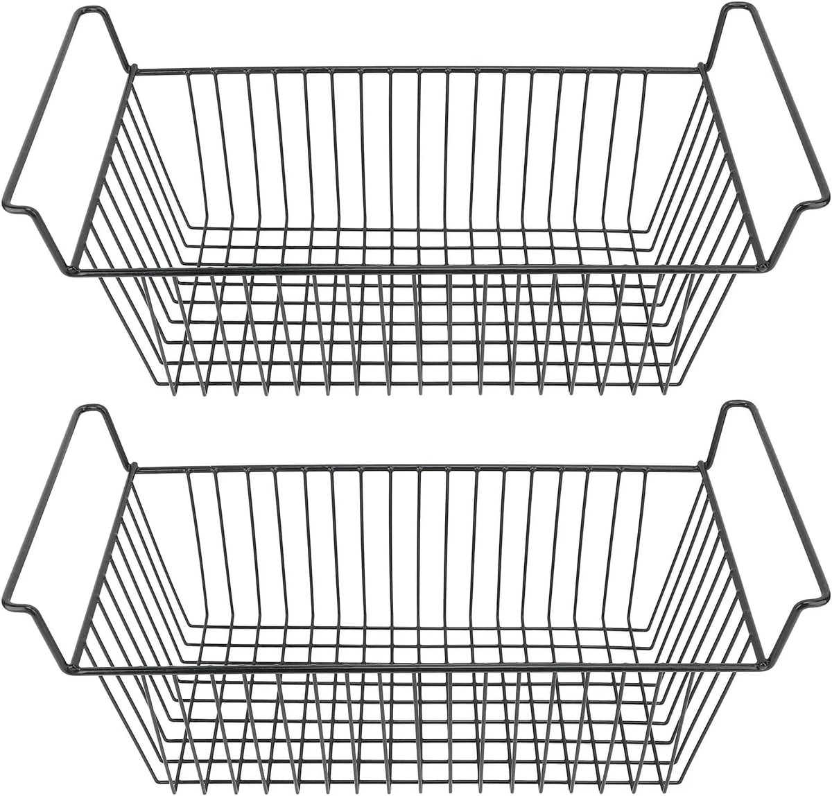 Mingzhe Pojemniki z zamrażarką skrzyniową Możliwość Układania w Stosy Czarny Głęboki Kosz do Przechowywania w Kuchni 2 szt. Drutu Metalowego (Dł. 70 cm x szer. 30 cm x wys. 27 (uchwyt 8,5)