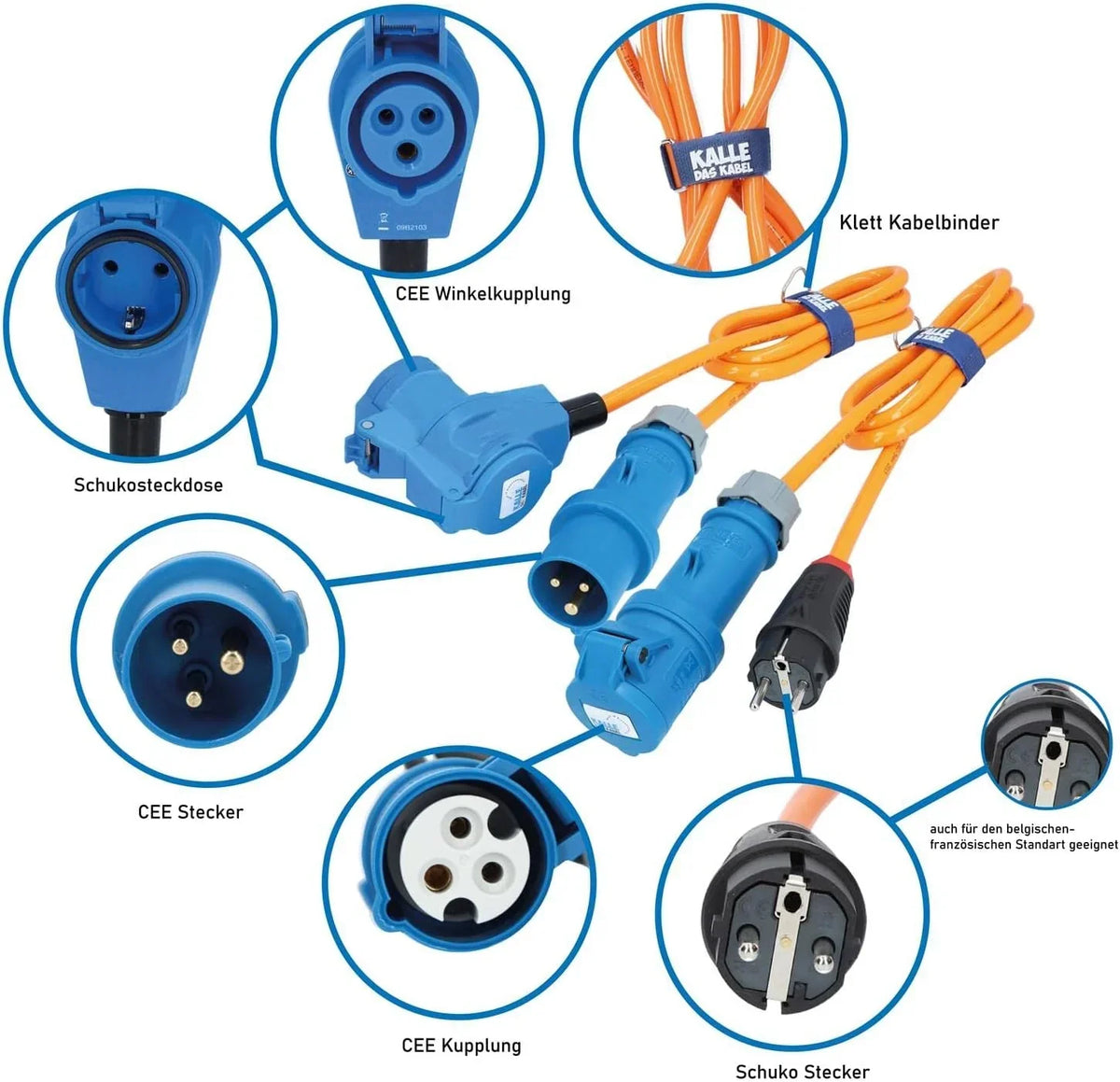Enrollador de cable de camping CEE EXTREME SIGNAL H07BQ-F 3G 2,5mm² 25 m con acoplamiento angular, cable adaptador de 1,5 m para autocaravana