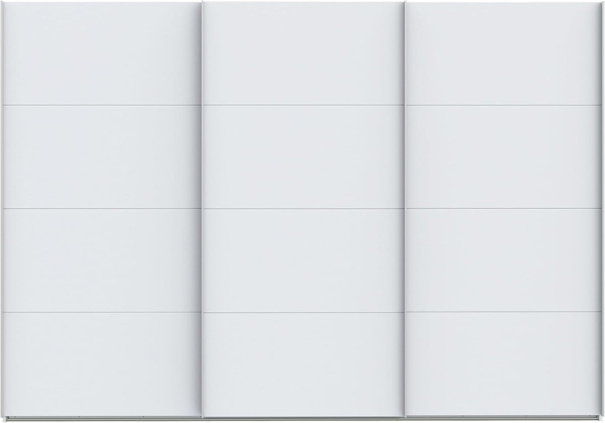 Armario corredero Forte SOPHISTISPACE 300 de 3 puertas con estantes y barra para colgar ropa, blanco, 299,8 cm de ancho, 210,5 cm de alto, 62,9 cm de profundidad