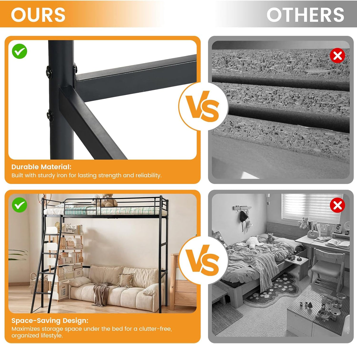 Cama alta de 90x200 cm, estructura de cama infantil, cama de metal, litera con barrera y escalera inclinada, para adultos, adolescentes y niños, negro