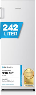 Frigorífico independiente Heinrich's de 242 l, nevera sin congelador, XXL, frigorífico de una puerta, iluminación LED, frigorífico de libre instalación con 5 estantes de cristal, bisagra de puerta reversible, silencioso 40 dB, (blanco)