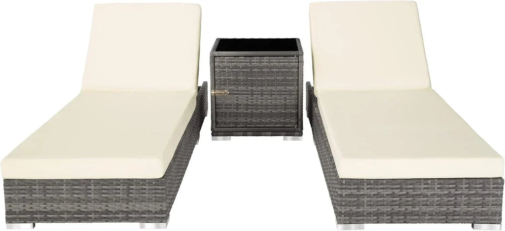 Set de 2 tumbonas con mesa 403088 de aluminio y ratán sintético, ajustables en 5 posiciones, incl. funda protectora, gris