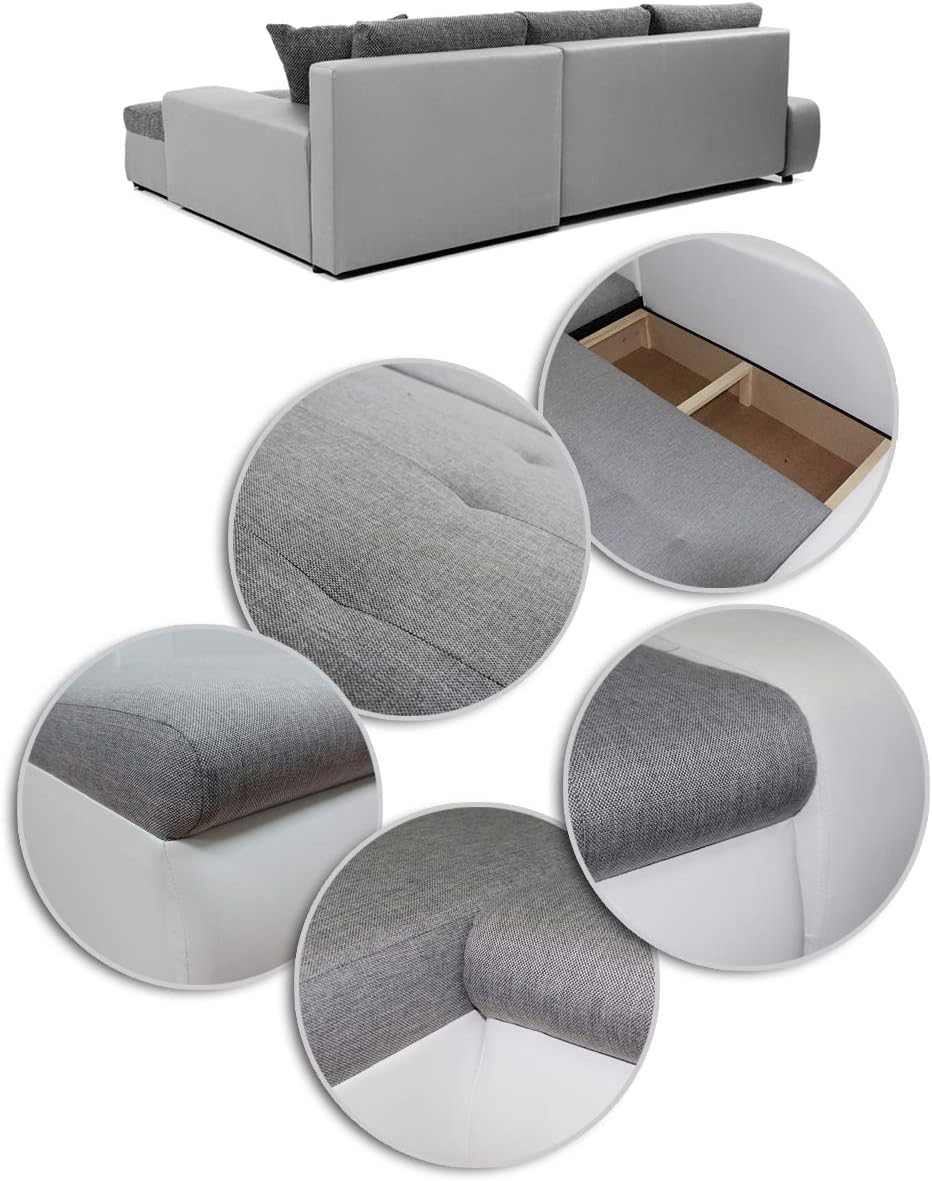 Sofá esquinero con función cama Faris - Sofá con arcón, sofá grande, conjunto de sofás, conjunto de sofás, sofá rinconera, cama (Negro + Grafito (Madryt 1100 + Inari 94), sofá esquinero derecho)