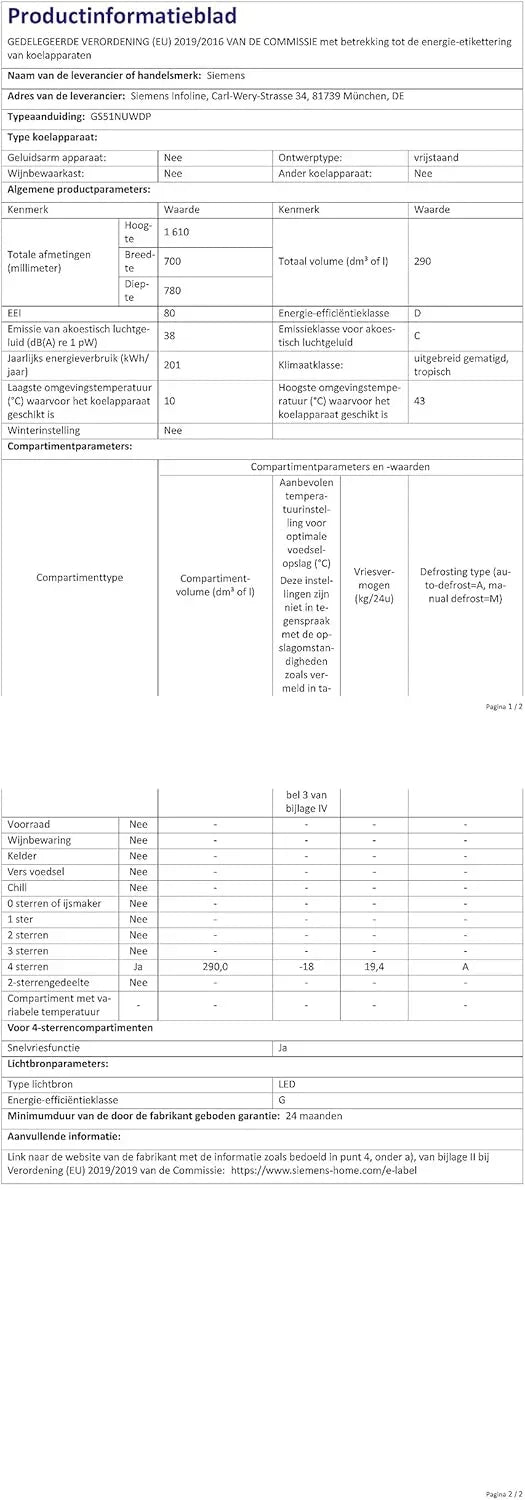 Congelador Siemens GS54NAWCV iQ500, 176 x 70 cm, 327 L, noFrost nunca más volver a descongelar, bigBox espacio para alimentos congelados grandes, varioZone estantes y cajones de cristal flexibles, Blanco