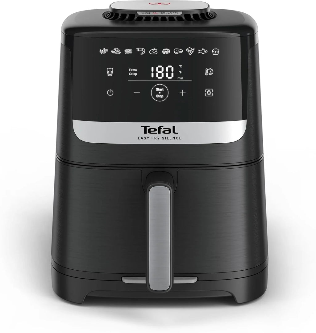 TEFAL EY5528 Frytkownica beztłuszczowa Easy Fry Silence cicha praca, 1670W, 10 programów, pojemność 5l, 99% mniej tłuszczu, Extra Crisp, odpinany uchwyt misy, łatwe czyszczenie, 40-220°C, czarna