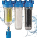 Carcasa de filtro de agua HYDRA Rainmaster TRIO RLH LA 1 pulgada con prefiltro, filtro de carbón activo y filtro de bobinado para agua de lluvia