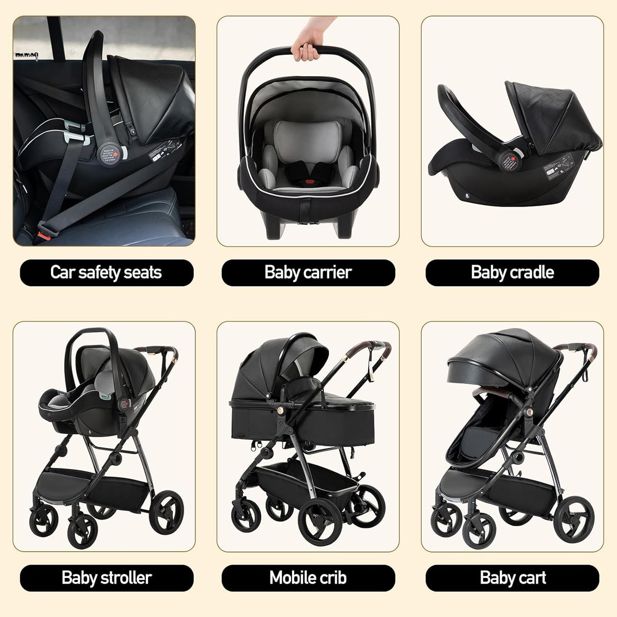 Cochecito 3 en 1 Gcarebb, silla de paseo con portabebés, cochecito completo con altura ajustable, cochecito combinado con marco de aluminio para recién nacidos de 0 a 4 años
