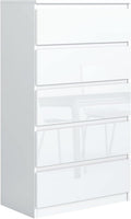Meble Masztalerz Cómoda con frentes en blanco brillante y 5 cajones de 70 cm, aparador para salón y dormitorio, Al.: 124,5 cm, An.: 70 cm, Pr.: 39 cm - Cómoda con cajones - Cajonera