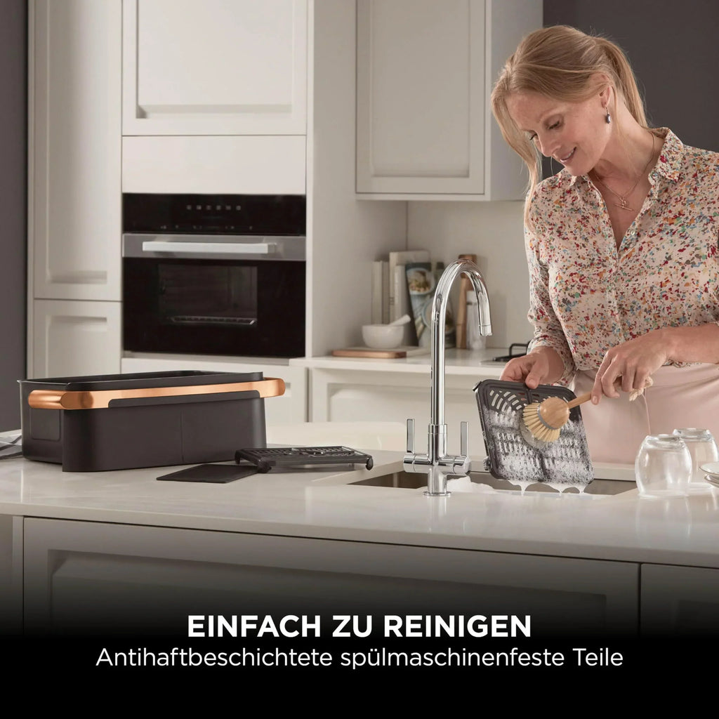 Freidora de aire Ninja Foodi FlexDrawer Dual Zone AF500EUCP 10,4 L con separador extraíble, 7 en 1, negro y cobre