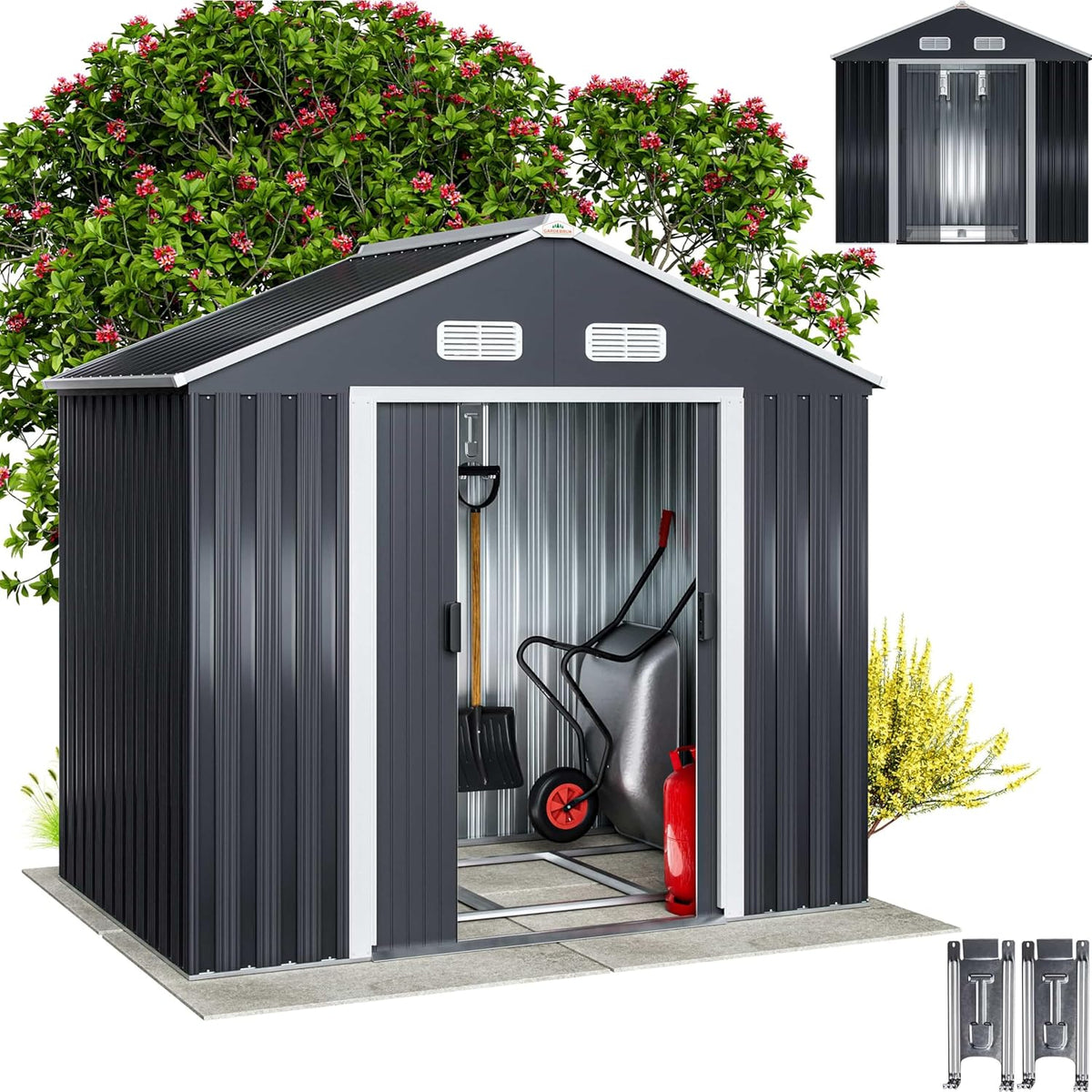 Caseta de jardín de metal GARDEBRUK® XL 2 m² con base 196x132x188 cm, puerta corredera, antracita, cobertizo de herramientas, caseta de jardín, armario 4 m³