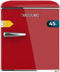 Cecotec Mini lodówka - lodówka retro 45 l Bolero CoolMarket TT Origin 45 Red. 55 cm wysokości i szerokości 44,7 cm, klasa energetyczna E, lodówka i chromowany uchwyt, czerwony