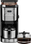Cafetera de goteo con molinillo y jarra térmica (set 2 en 1) – Cafetera de 1050W para granos enteros y café molido, 12 tazas, temporizador 24h, acero inoxidable