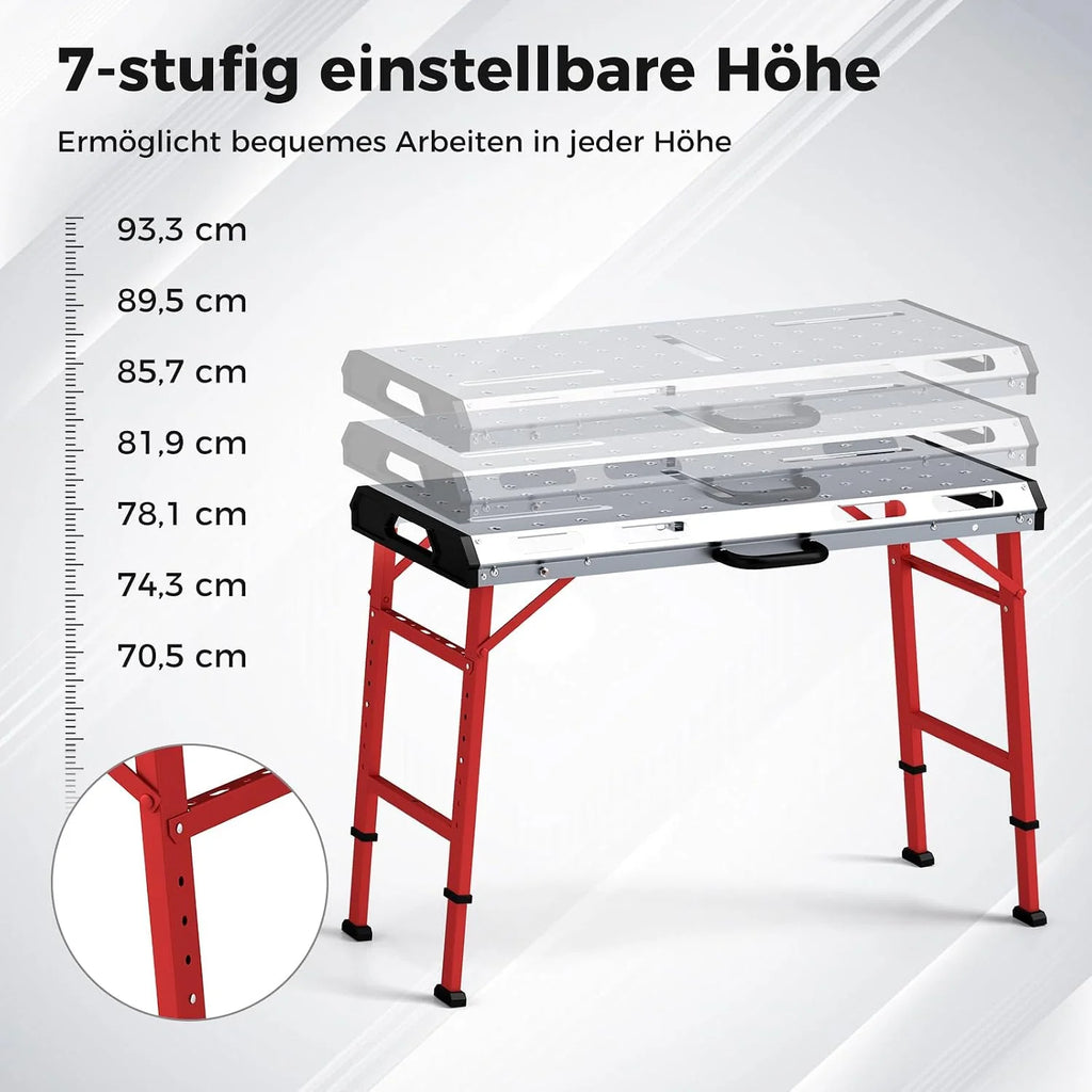 COSTWAY stół warsztatowy składany, stół roboczy z regulacją wysokości 107 x 53 cm z udźwigiem 450 kg, stół spawalniczy warsztatowy z 2 uchwytami zaciskowymi i uchwytem transportowym, stół narzędziowy