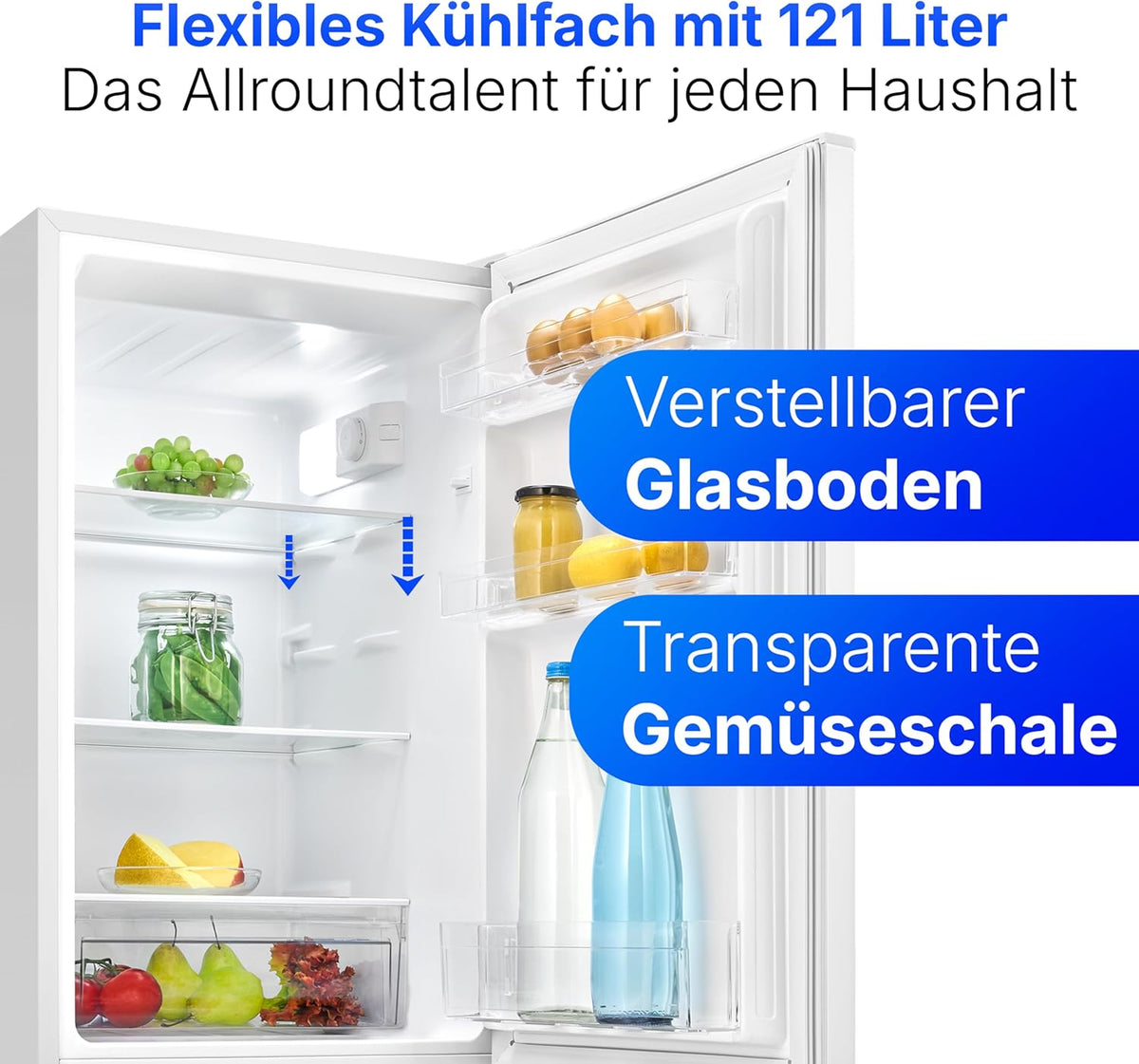 Bomann, KG7359 Frigorífico y Congelador 173L Blanco - 121L Frigorífico, 52L Congelador 4 Estrellas, Iluminación LED, Alarma de Puerta Abierta, Cajón para Verduras, 3 Estantes de Cristal, Ahorro de Energía