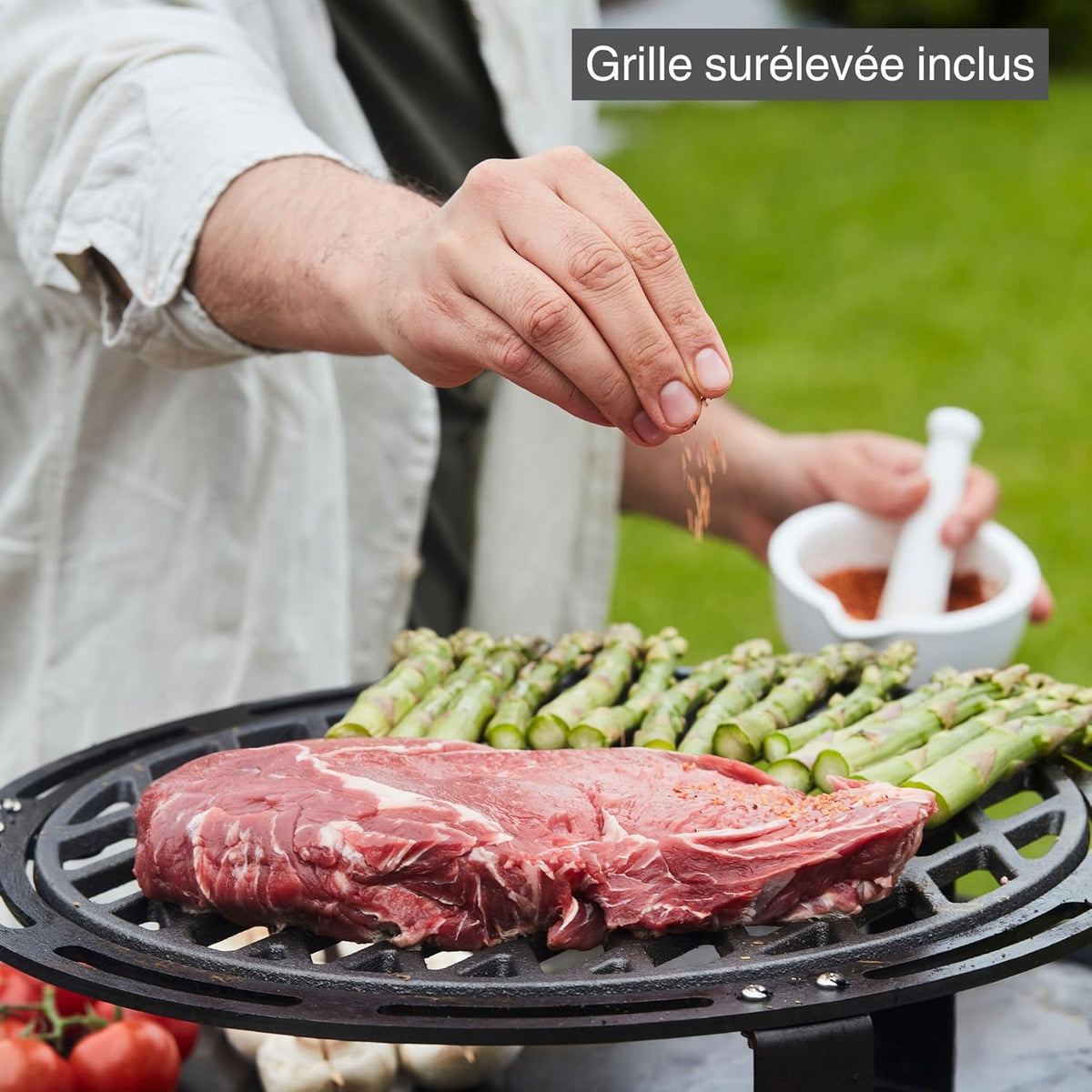 Barbacoa brasero Barbecook Nestor Original, barbacoa de leña para exteriores con plancha, mesas auxiliares y parrilla elevada de acero corten, 128x120x120cm