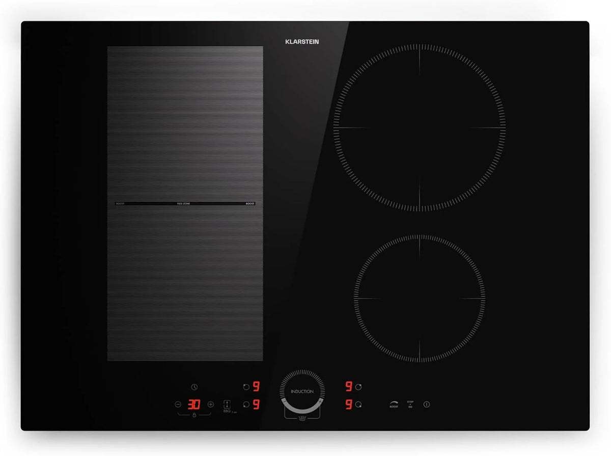 Klarstein Płyta indukcyjna, płyta kuchenna z ceramiki szklanej, 7000 W, płyta indukcyjna z 4 płytami, płyta indukcyjna do zabudowy z ekranem dotykowym i timerem, nowoczesne płyty grzewcze z