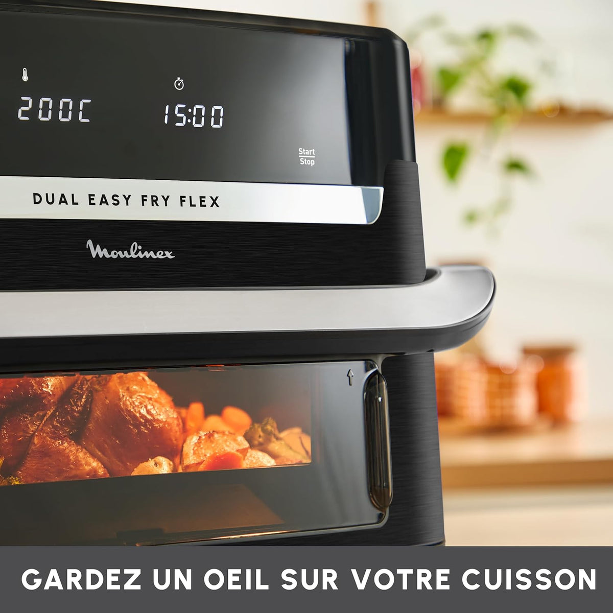 LOTE Freidora de aire Moulinex Flex 2 zonas 9L, separador extraíble EZ9228F0, negro + 2 moldes para pasteles Tefal especiales para freidora de aire J176S204