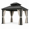 Pabellón de jardín de aluminio negro con cortinas de poliéster