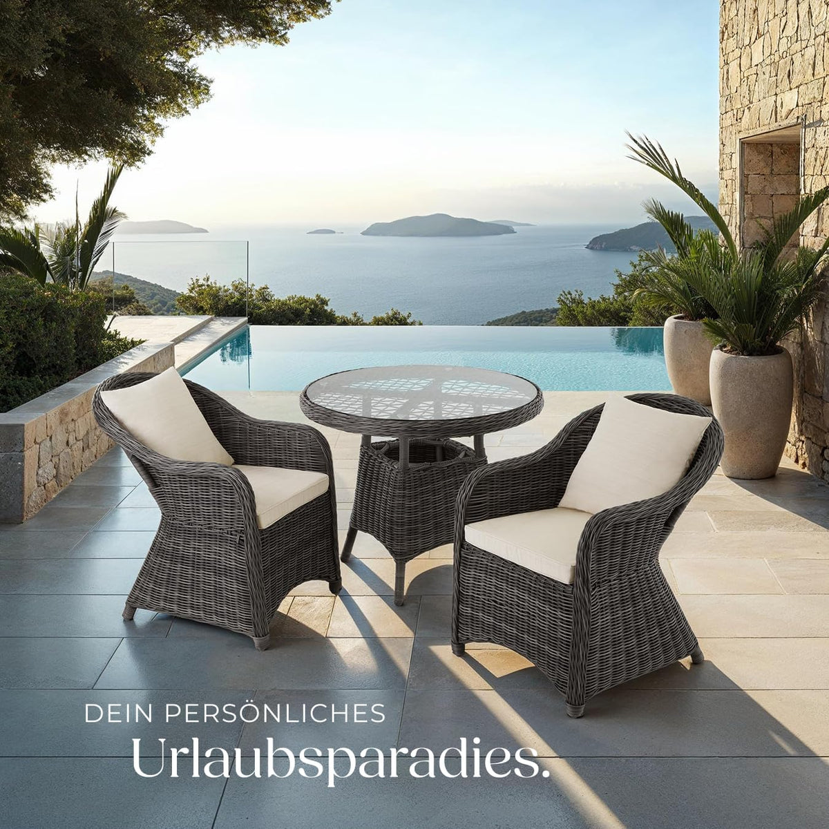 tectake® Set de 2 sillas de jardín de polirratán y aluminio, mobiliario de jardín con 2 sillones, resistente a la intemperie, sillón de jardín de ratán con cojines suaves, funda extraíble y lavable, estable y protector de suelos - gris