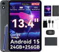 Tableta T60 Pro de 13,4 pulgadas con teclado y lápiz óptico, Android 15, 24 GB RAM + 256 GB ROM (2 TB TF), FHD+ 120Hz, Widevine L1, 10000mAh, Octa-Core con IA Gemini, GPS/Face ID, 4 años de garantía, Gris