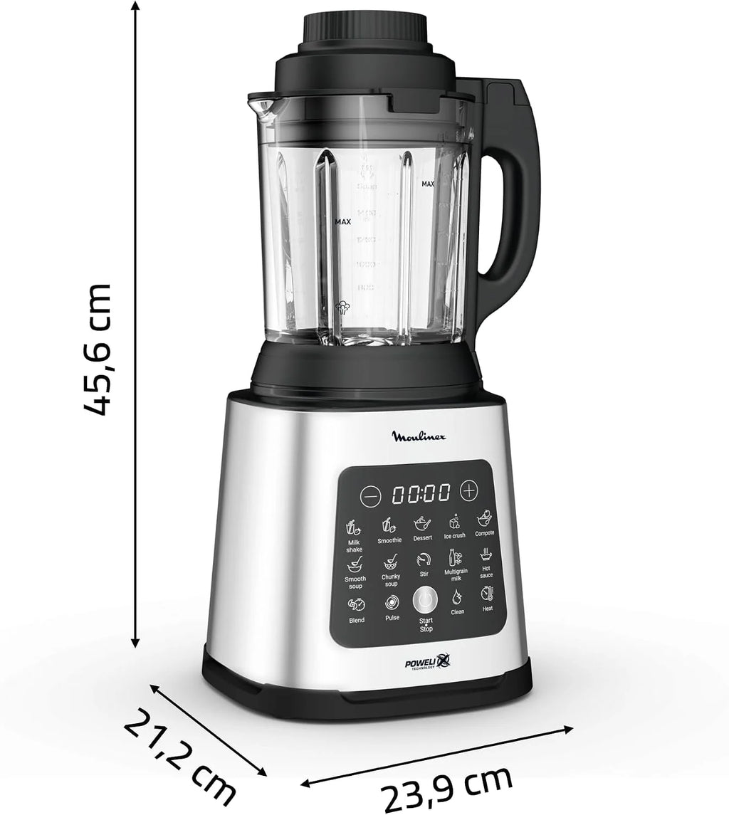 Moulinex Blender grzewczy, 1400 W, 10 automatycznych programów, zdejmowane ostrza, funkcja głębokiego czyszczenia, kosz parowy, Perfectmix Cook LM83SD10, metal