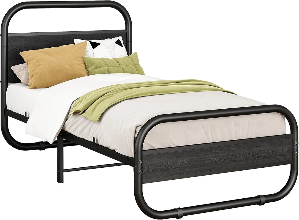 HOMERECOMMEND Rama łóżka pojedynczego z metalu w kolorze czarnym 90 x 200 cm