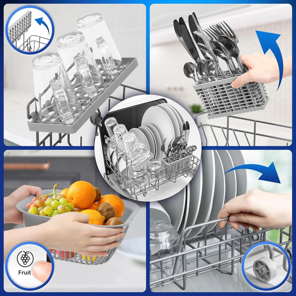 Duronic DW5 WE Zmywarka nablatowa z lub bez przyłącza wody 950W przenośna kompaktowa 5l /cykl do naczyń szkła owoców mała zmywarka stołowa biała
