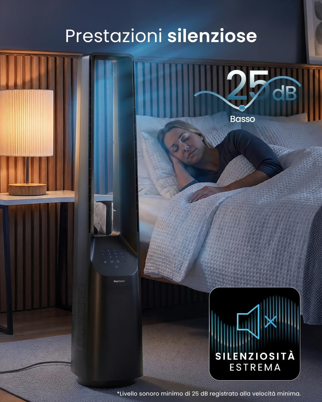 Ventilador sin aspas Pro Breeze de 101 cm - Ventilador para casa inteligente con Wi-Fi, control remoto, pantalla LED, 6 velocidades - Ventilador de torre muy silencioso, 5 modos de funcionamiento, oscilación automática de 60°, temporizador de 7 h