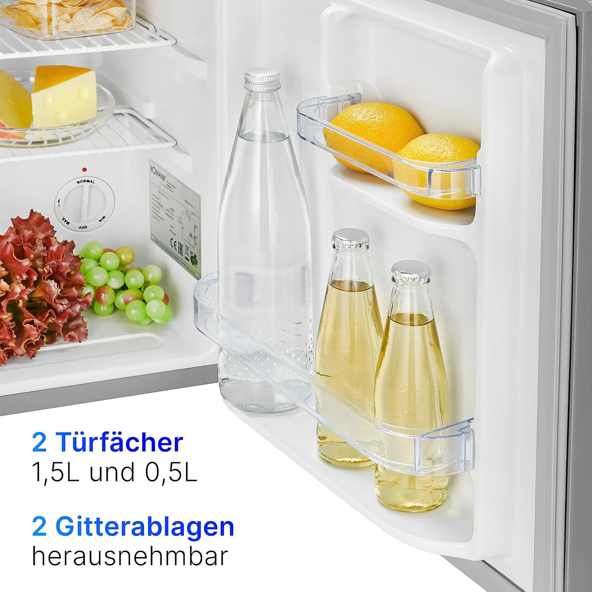 Minibar Bomann® 42 litros | Mini refrigerador para bebidas, ideal para oficina, camping y gaming | nevera pequeña silenciosa 39 dB | Minibar con puerta reversible | 51x45x45 cm | KB 7346 inox