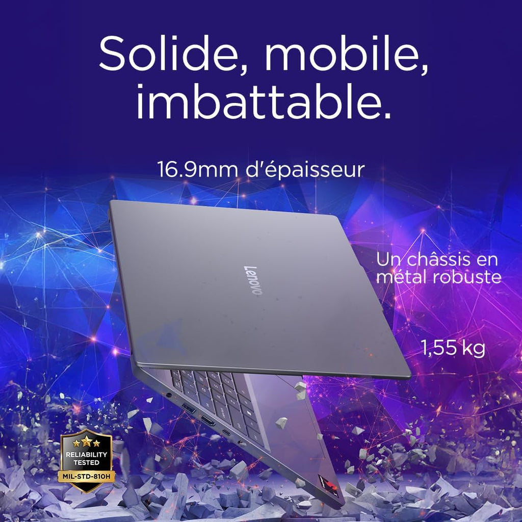 Lenovo IdeaPad Slim 3 15Q8X10 - Portátil 15,3'' WUXGA Copilot+ (Snapdragon X X1-26-100, RAM 16GB, SSD 512GB, Qualcomm Adreno, Windows 11 Home) Teclado AZERTY Francés - Gris