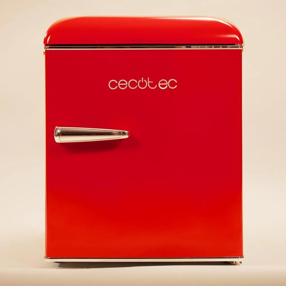 Cecotec Mini lodówka - lodówka retro 45 l Bolero CoolMarket TT Origin 45 Red. 55 cm wysokości i szerokości 44,7 cm, klasa energetyczna E, lodówka i chromowany uchwyt, czerwony