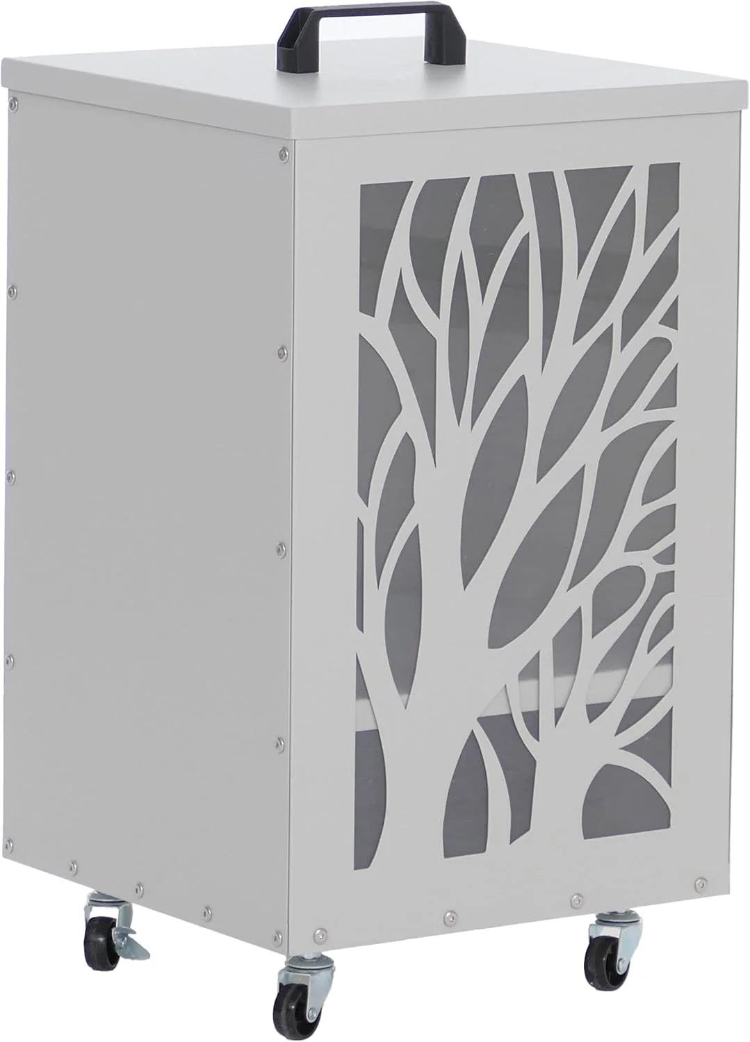 Mendler Pojemnik na pellet HWC-Q30 drzewa, pudełko do przechowywania np. karmy dla zwierząt, rolki nóżki 64 x 36 x 36 cm – biało-jasnoszary