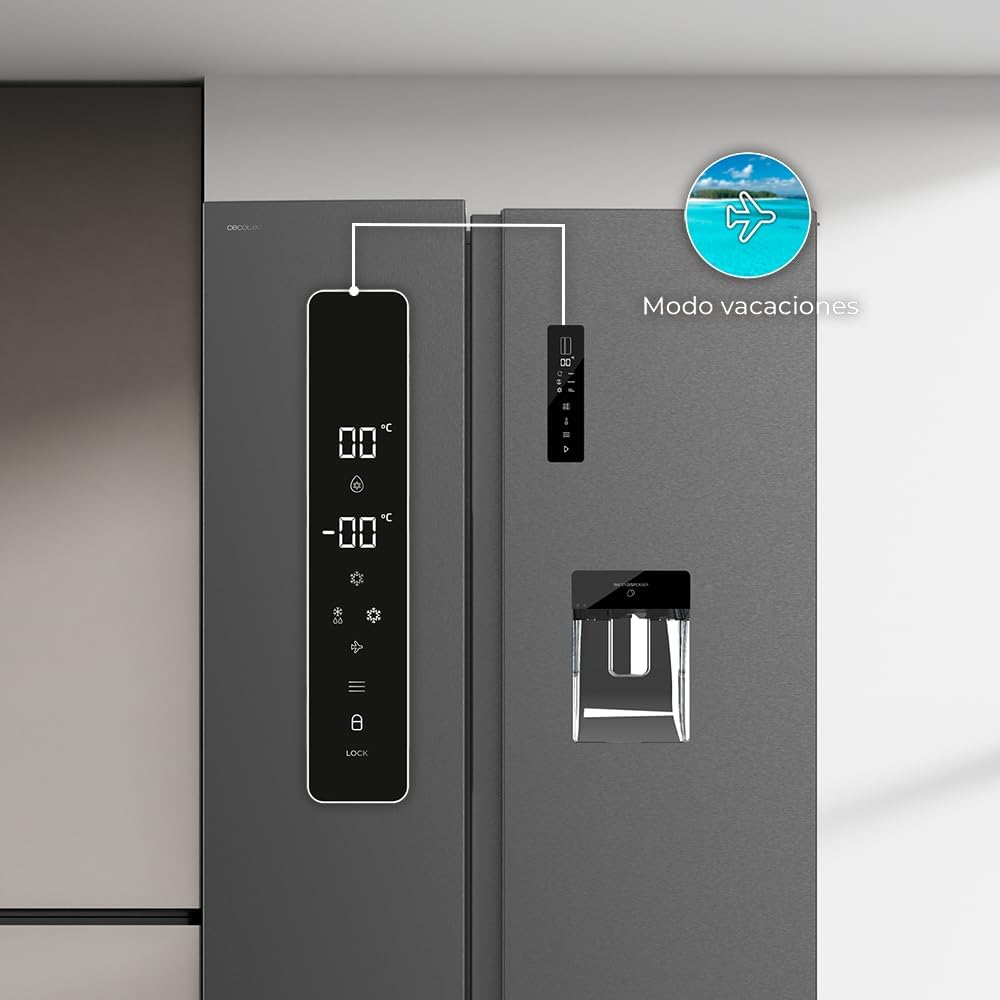 Frigorífico americano Cecotec Bolero CoolMarket SBS 559 Dark E. 559L, 177 cm X 90 cm, Clase E, sistema Multi Air Flow, Total No Frost, motor Inverter Plus.