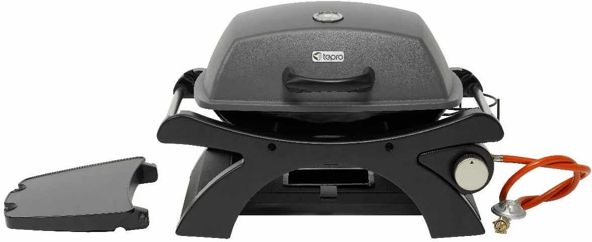 Barbacoa de gas de sobremesa tepro Abington (pequeña), 1 quemador con máx. 3,2 kW de potencia, encendido piezoeléctrico, termómetro, dimensiones aprox. 102 x 46,2 x 38 cm, antracita / negro