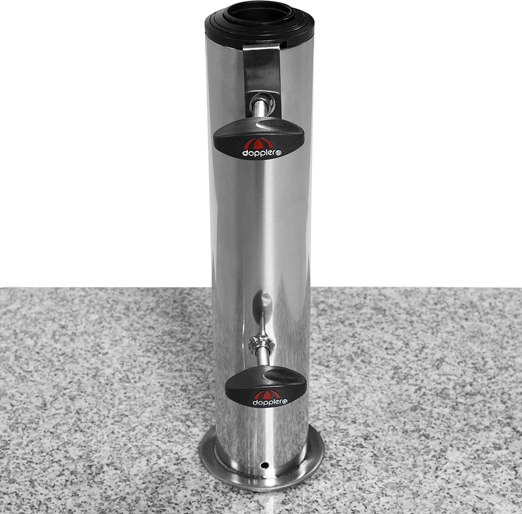 Base de granito con ruedas Doppler de 45 kg | Soporte para sombrillas con un diámetro máximo de 250 cm y un diámetro de tubo de 3,2-6,0 cm | Base para sombrilla con asa extensible