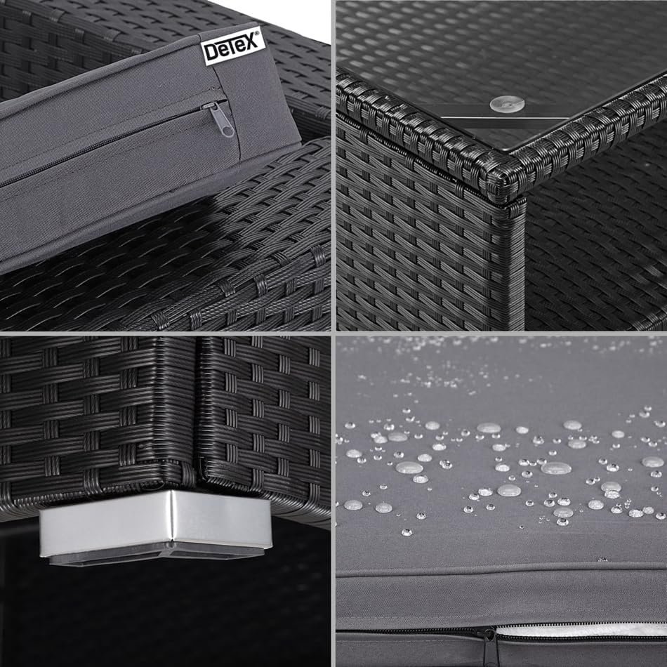 Set de muebles de jardín Lounge Casaria® incl. caja de almacenamiento de 318 L, para exteriores, con mesa, cojines, resistente a la intemperie, poliratán, color negro antracita, muebles para balcón y terraza