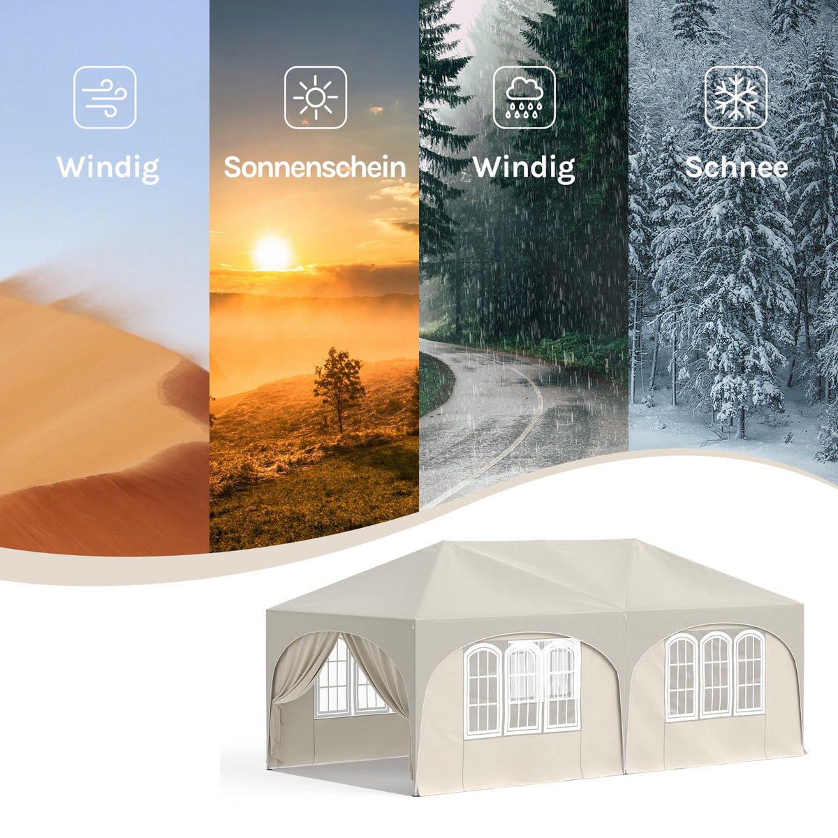 WOLTU Cenador plegable 3x6m Pop up con 6 paredes laterales, carpa de fiesta, beige, UPF 50+, impermeable, altura ajustable, resistente al viento