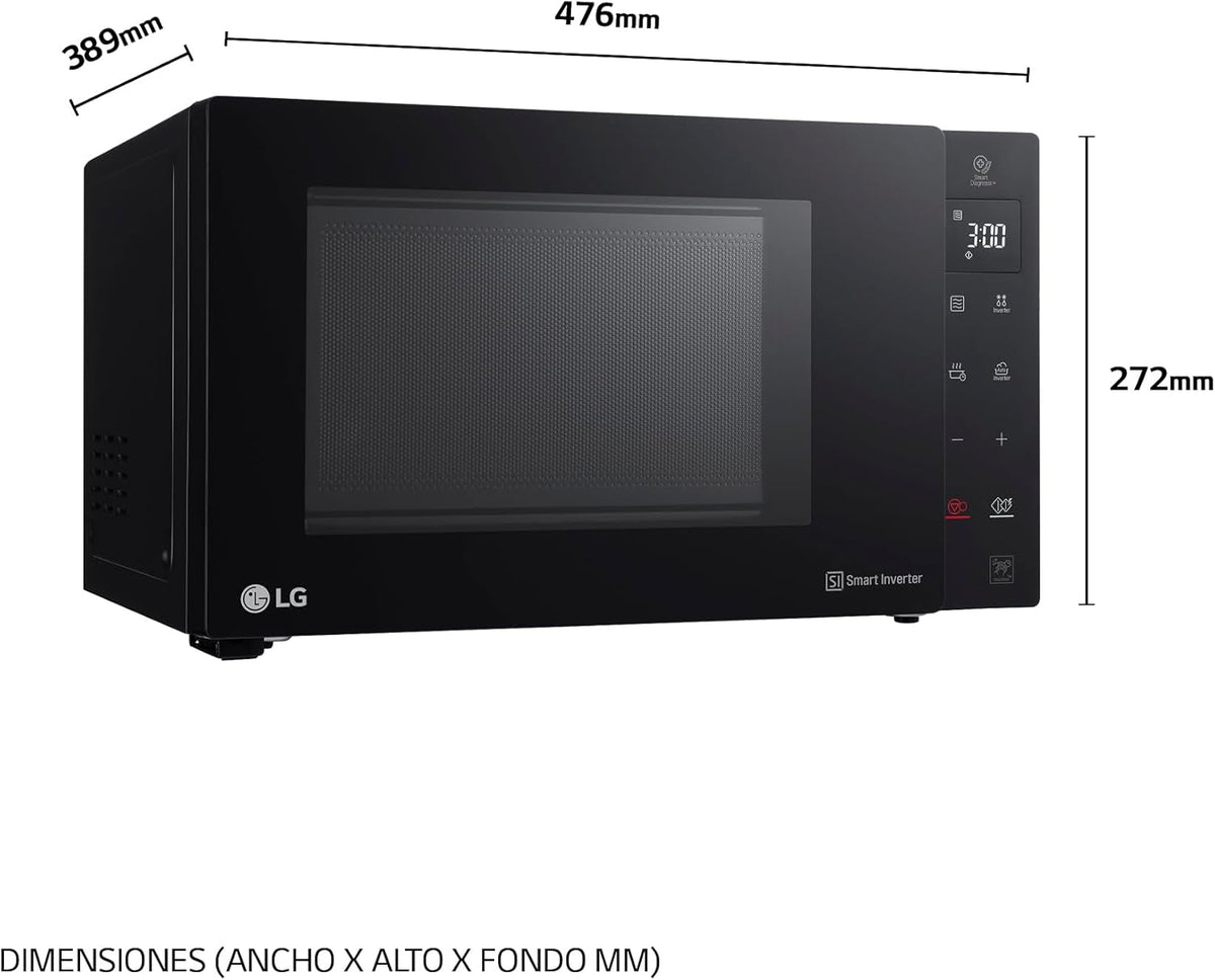 LG MH6535GIB - Microondas con grill, 1000 W, Smart Inverter, pantalla digital, color negro transparente, 1000 W, 25 l