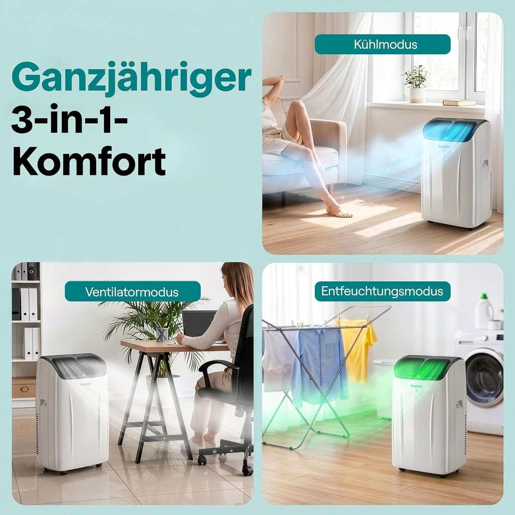 Aire acondicionado portátil SereneLife 14000 BTU – Aire acondicionado pequeño para habitaciones de hasta 33 m² | WiFi | Enfriamiento, deshumidificador y ventilador | 51 dB