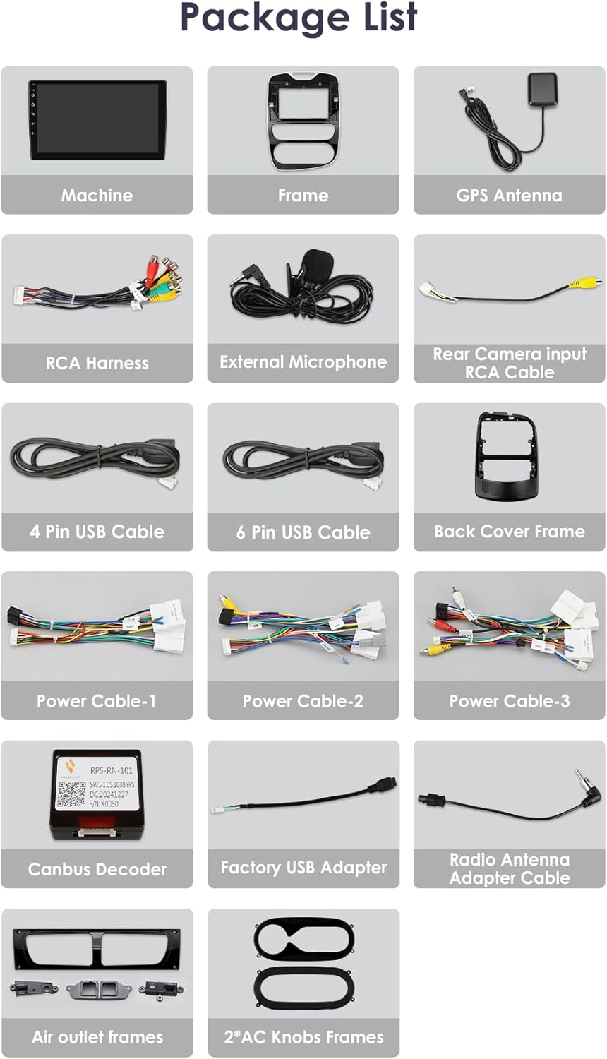 Autorradio Ossuret para Renault Clio 4 (2012-2019), pantalla táctil Android 13 de 10.1 pulgadas, 2+64 GB, navegación GPS con Carplay, Android Auto, WiFi, SWC, Bluetooth y USB