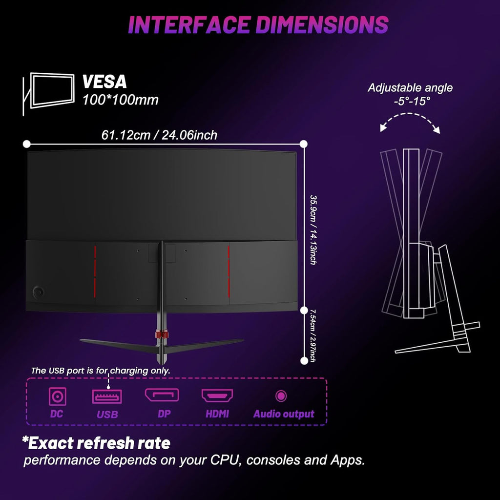 LXZ Monitor Gamer 27 pulgadas curvo 180Hz - Monitor gaming FHD 1920x1080, 1800R, panel VA - Compatible con G-Sync y FreeSync Premium, altavoces integrados, HDR, VESA 100x100 - Negro