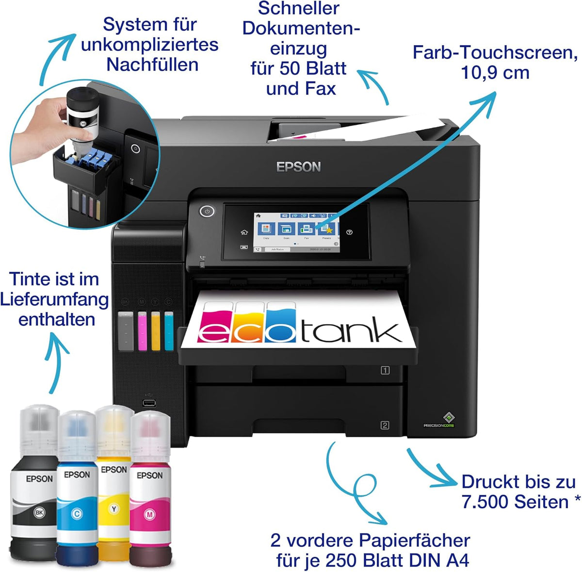 Impresora multifunción de inyección de tinta con depósito de tinta EcoTank ET-5850 DIN-A4 con Wi-Fi y fax