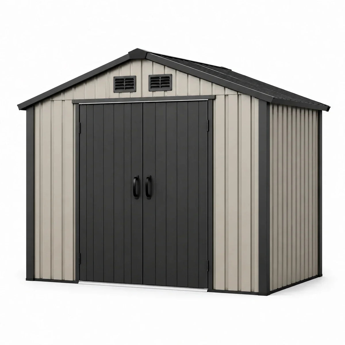 Cobertizo de jardín de metal con doble puerta y rejillas de ventilación de acero gris/beige 240x150x180 cm
