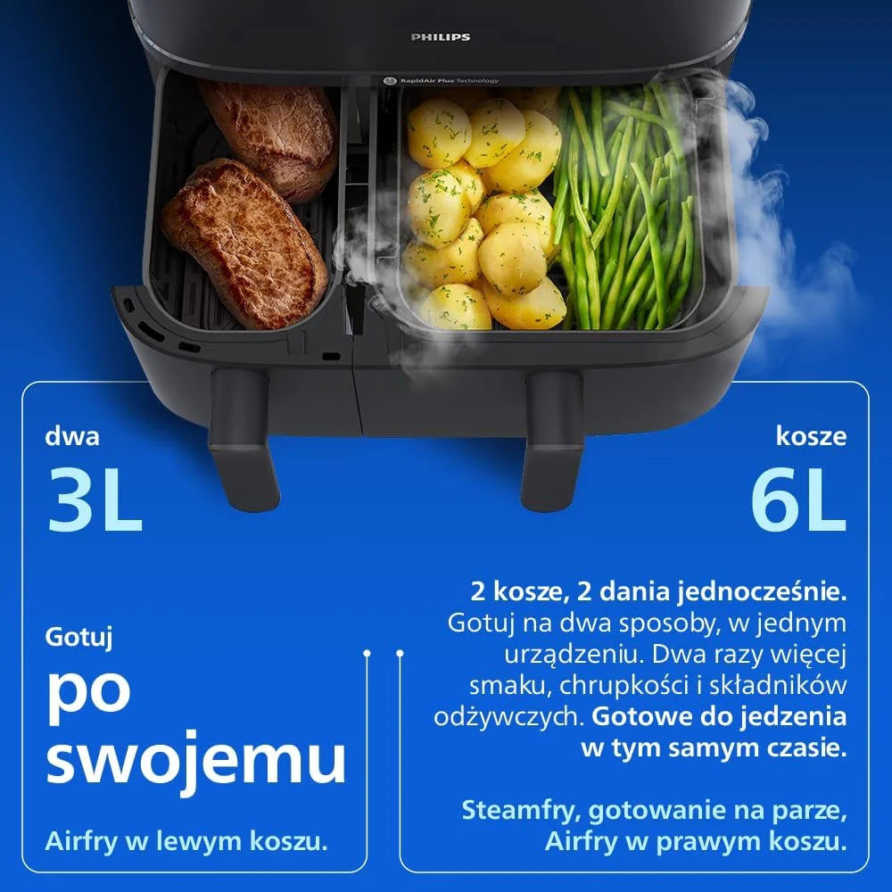 Philips Frytkownica beztłuszczowa 5000 Dual Basket NA550/00 9 l, czarna