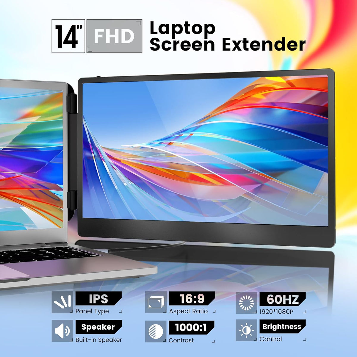 Monitor para portátil domyfan, extensión de pantalla doble FHD de 14" 1080P para portátil, Plug and Play, para Windows, Mac, Chrome, Android, Xbox, Switch, PS5, con 13.3"-17"