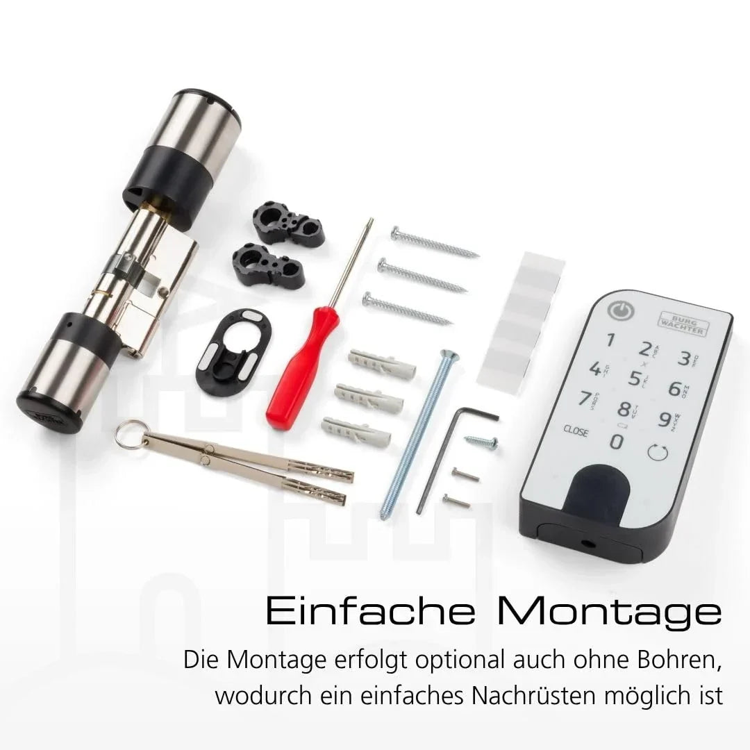 BURG-WÄCHTER Cerradura electrónica para puerta ENTRYeasy 7602 FP Cilindro Teclado App Huella dactilar Código PIN Llave inalámbrica Acero inoxidable